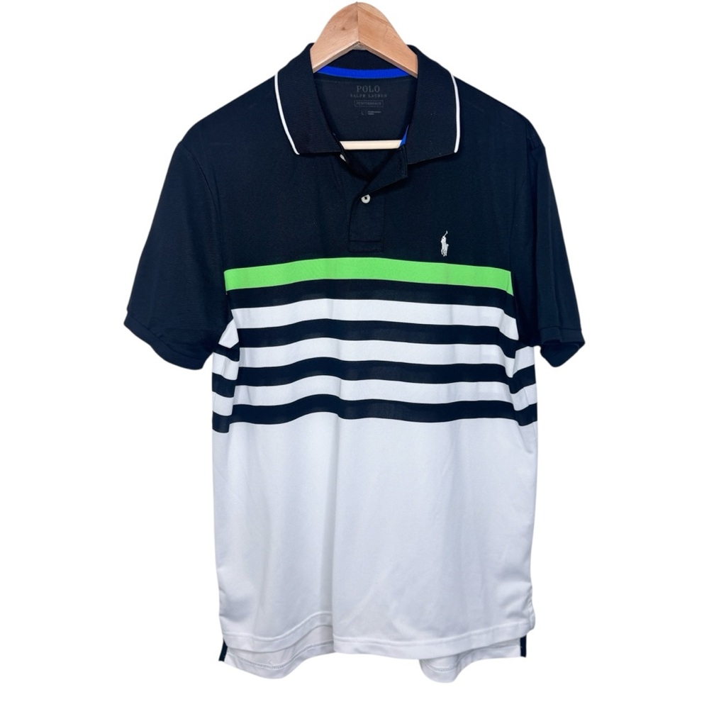 Ralph Lauren Performance Men's Polo Golf Green Stripe Short Sleeve Shirt L